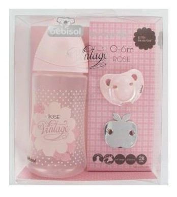 Set Bottle + Pacifier + Pink Brooch