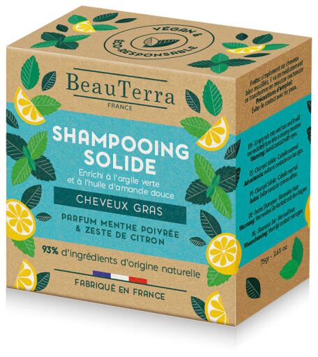 BeauTerra Mint and Lemon Peel Solid Shampoo 75 gr