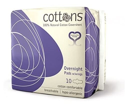 Cottons Organic Overnight Night Pads with Wings 100% Cotton 10 Units