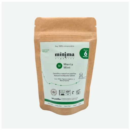 M&iacute;nima Organics Mint Fluoride Toothpaste Tablets Refill Bag 360 Count